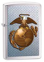Zippo Pocket Lighter Marines Windproof Lighter, Brushed Chrome