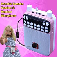 Kids Karaoke Machine & Portable Speaker, Voice Amplifier & Headset Microphone. Works with Any Smartphone, iPad or Tablet. Girls Pink