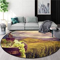 RUGSMAT Wine Computer Chair Floor Mat,Italy Tuscany Vineyard Coffee Table Mat Non-Skid Living Room Carpet Round-63