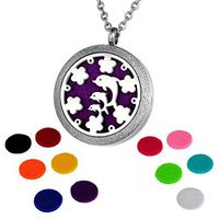 HOUSWEETY Aromatherapy Essential Oil Diffuser Necklace-Stainless Steel Locket Pendant,11 Refill Pads (Engraving)