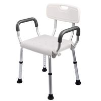 FKDEWALKER Aluminum Shower Chair,Shower Safety Seating,Bath Chair with Handrail and Backrest,6 Adjustable Height Bathroom Spa Chair,No-Slip Bathtub Stool-No Tools Assembly