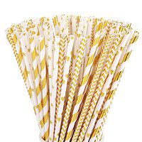 ALINK Biodegradable Gold Paper Straws Bulk, Pack of 100 Metallic Foil Striped/Wave/Heart/Star Straws for Birthday, Wedding, Bridal/Baby Shower, Celebrations and Party Supplies