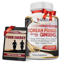 Korean Panax Ginseng – Extra Strength 1000 mg/Serving (500mg per Vegetarian Capsule) Supplement – Best Pure Wild Root Extract Powder Complex – 90 Energy Pills for Men & Women - 1 Month Supply