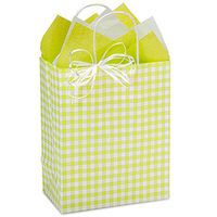 NW Apple Green Gingham Paper Shopping Bags - Cub Size - 8 x 4 3/4 x 10 1/4in. - 150 Pack