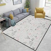 YucouHome Indie Vintage Area Rug Dorm Room, Minimalist Pattern with Trees Foliage Deer Rabbit Fox Bear Figures, Fashionable High Class Living Dinning Room(2.5'x 7') Pale Grey Vermilion Fuchsia