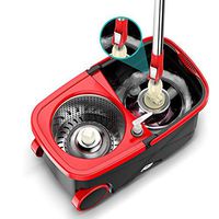 ZHENHAO Spin Mop Bucket System,Stainless Steel 360 Spin Mop with Extended Easy Press Handle and 1 Microfiber Mop Heads,Bucket with Wheels and Dryer Basket for Home Kitchen Floor Cleaning,Black