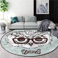 RUGSMAT Owl Art Deco Pattern Non-Slip Round Area Rug,Hipster Geek Bird with Glasses Pattern Floor Seat Pad Home Decorative Indoor Round-55