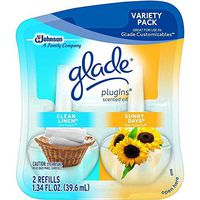 Glade PlugIns Scented Oil Air Freshener Refill, 1.34 fl oz(Clean Linen & Sunny Days, 2Count), Multicolor
