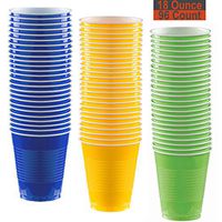 18 oz Party Cups, 96 Count - Royal Blue, Sunshine Yellow, Lime Green - 32 Each Color