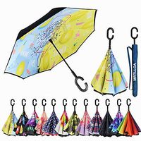 MRTLLOA Double Layer Inverted Umbrella with C-Shaped Handle, Anti-UV Waterproof Windproof Straight Umbrella for Car Rain Outdoor Use (N-Lemon)