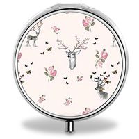 Custom Pill Case, Cute Deer Round Compact 3 Metal Portable Pill Container for Daily Use