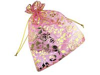 QIANHAILIZZ 8 x 12 Inch 100 Drawstring Heart Flower Bags Organza Jewelry Gift Pouch Candy Pouch Drawstring Wedding Favor Bags (Pink Flower)