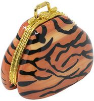 Gold Tiger Print Purse Shaped Porcelain Pocket Purse Portable Travel Pill Box & Medicine Organizer (1 Large Compartment)