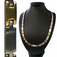 Magnetic Therpy Necklace Thick H Design Silver and Gold