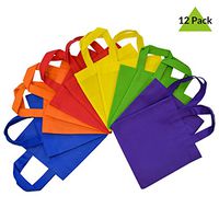 6x6 12 Pcs. Extra Small Multi Color, Bright Neon Colors, Flat Reusable Gift Bags with Handles, Eco Friendly Tote Bags, Party Favor Bags for Kids Birthday Parties