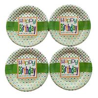 Hohaski 7-Inch Happy Birthday Round Theme Party Cake Plates Dessert Papper Plates - Happy Birthday Green