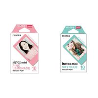 Fujifilm Instax Mini Pink Lemonade Film - 10 Exposures &  Instax Mini Sky Blue Film - 10 Exposures