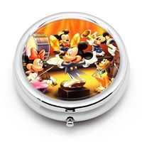 Disney Orchestra Mickey Mouse Pluto and Donald Duck Characters Desktop HD Wallpaper Paintings Custom Round Silver Pill Box Pocket 2.1 inches Medicine Tablet Holder Organizer Case for Purse