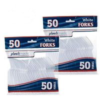 [100 White Forks] Plastimade Disposable Heavy Duty Plastic Cutlery,Great for Every Day Use, Home, Office, Party, Picnics, or Outdoor Events,