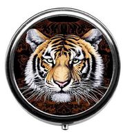 Qien BaiSei Tiger Pattern Pill Box/Pill Case-Round Pill Box/Case- Three-Compartment Pill Box/Pill Case