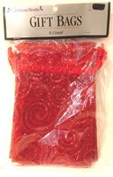 Christmas Gift Bags, Glitter Red Gift Bag, Fabric Glitter Spirals Gift Bags, Red Gift Bags 6" X 4" Gift Bag with Tag Fastener