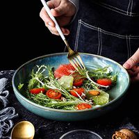 AXZHYX Bowl Japanese Style Ceramic Deep Dish Retro Round Soup Plate Home Salad Fruit Plate Creative 10 Inches Large Plate Meal Plate Hotel Tableware Home Noodles Boiled Fish Soup Bowl (Color : Green)