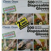 Clean Ones 500 Count Disposable Poly Gloves, Pack of 2, 1000, Clear