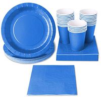 Blue Party Supplies - 24-Set Paper Tableware - Disposable Dinnerware set for 24 Guests, Including Paper Plates, Napkins and Cups, Blue