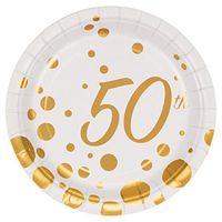 Creative Converting 317841 8 Count 50th Anniversary Paper Dessert Plates, 7", Sparkle and Shine Gold