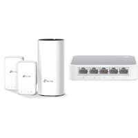 TP-Link Deco Whole Home Mesh WiFi System - Seamless Roaming, Adaptive Routing, Up to 4,500 Sq. ft (Deco M3 3-Pack) & 5 Port Fast Ethernet Switch | Desktop Ethernet Splitter (TL-SF1005D)