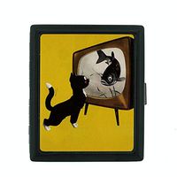 Perfection In Style Metal Cigarette Case Vintage Cat Design 023
