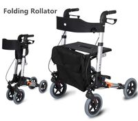 Lightweight Folding 4-Wheel Rollator Walker with Seat Double Safety Brake Adjustable Height and Detachable Storage Pocket for Seniors Shopping