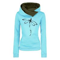 RUIVE Women's Casual Hoodie Fall Butterfly Letter Print Hooded Pullover Kangaroo Pocket Casual Loose Tops Blouse Blue