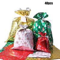 Christmas Gift Bags, 40Pcs Santa Wrapping Gift Bag in 4 Sizes and 4 Designs, with Ribbon Ties and Tags