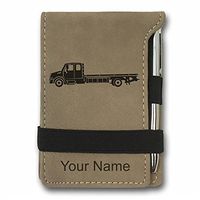 Mini Notepad, Flat Bed Tow Truck, Personalized Engraving Included (Light Brown)