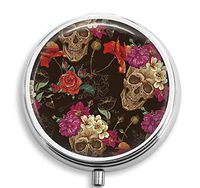 BeeGogo - Skeleton of Flowers Custom Round Silver Pill Box Pocket 2.1 inches Medicine Tablet Holder Organizer Case for Purse