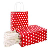 25 PCS Gift Bags Red Kraft Paper Bags with Handles and White Dots for Kid’s Birthday Wedding Holiday Party Supplies by ADIDO EVA（8.2 x 6 x 3.1 in）