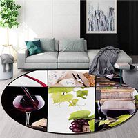 RUGSMAT Wine Round Area Rugs,Wine Collage with Barrel Bottle Wineglass Grape Gourmet Taste Beverage Super Soft Living Room Bedroom Home Shaggy Carpet,Diameter-35 Inch Burgundy Pale Green White