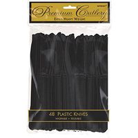Premium Heavy Weight Plastic Knives | Jet Black | Pack of 48 | Party Supply