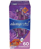 Always Radiant Feminine Pads for Women, Size 4, 60 Count, Overnight Absorbency, With Wings, Scented (20 Count, Pack of 3 - 60 Count Total)