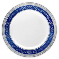 Posh Setting Royal Collection China Look White, Silver/Blue Plastic Plates (Includes 4 Packs of 10.25'' Dinner Plates A total of 40 plates) Fancy Disposable Dinnerware