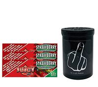 Herb Airtight Container Fresh Kettle with Juicy Jay's Strawberry 1.25 Flavored Hemp Rolling Papers 3 Count DC Crafts Nation- Middle Finger