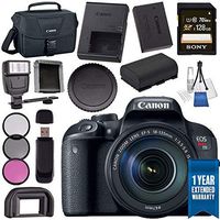 Canon EOS Rebel T7i DSLR Camera with 18-135mm Lens 1894C003 + Sony 128GB SDXC Card + LPE-17 Lithium Ion Battery + Universal Slave Flash Unit + Lens Cleaning Kit Bundle