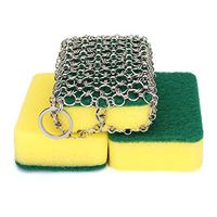 NKTM Stainless Steel Cast Iron Cleaner Chainmail Scrubber with 3pcs Sponges for Cast Iron Pan Skillet Dutch Ovens Waffle Iron Pans Scraper Cast Iron Grill Scraper