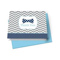 Bow Tie Thank You Cards with Blue Envelopes (Set of 20) Boys Baby Shower Stationery Set