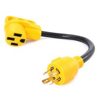 Snowy Fox 18 Inch RV Generator Adapter with Grip Handle - 30 Amp 4 Prong Locking Male Plug to 50 Amp Female Connector for RV Trailer Camper - STW 10/4 Power Cord