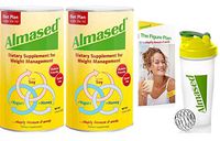 Almased Meal Replacement Shake - Plant Based Protein Powder - Shake for Weight Management(2 pack +Blender Bottle Shaker and Diet Recipe Book)