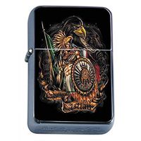 Aztec Warrior Flip Top Oil Lighter S12 Smoking Cigarette Smoker Includes Silver Case