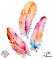 Watercolor Feathers Set - 8" Vinyl Sticker - For Car Laptop I-Pad - Waterproof Decal