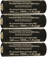 Moonrays 97143 4-Pack 1500mAh AA NiMh Pre-Charged Rechargeable Solar Batteries for Outdoor Solar Lights, Long Lasting, Compatible with Moonrays Solar-Powered Lighting fixtures, 4-Pack